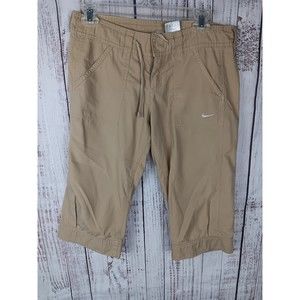 Nike Khaki Capri Pants Women's Tan Small  Pockets Drawstring